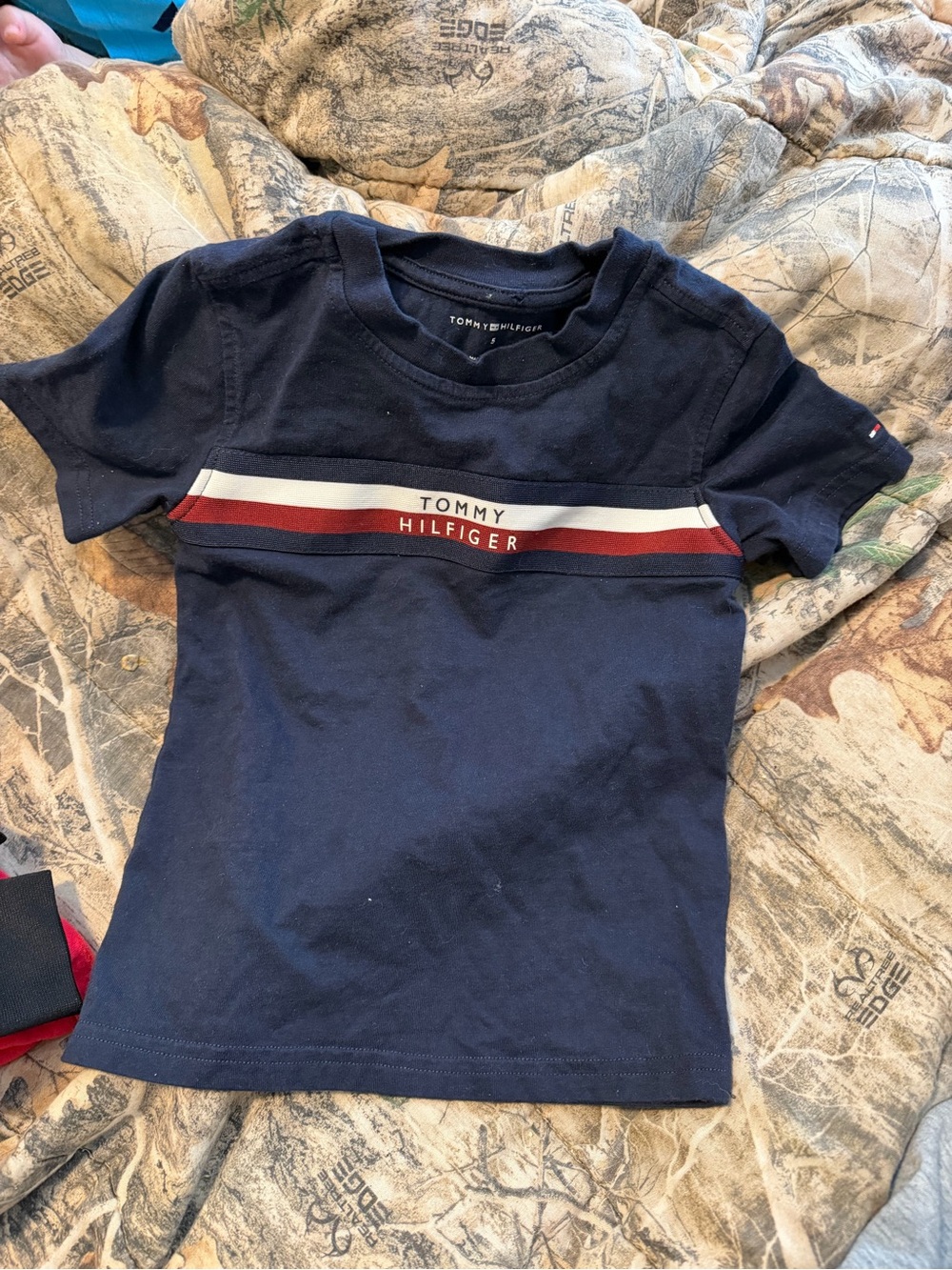 Tommy Hilfiger Boys Navy Short Sleeve Tee with Red & White Stripe